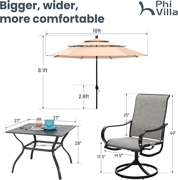 PHI VILLA Patio Table and Chairs Dining Set - Image 8