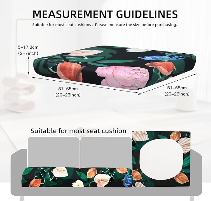 Cushion Covers 8 Pack, Stretch Fit Flower Bed Design for Patio Furniture