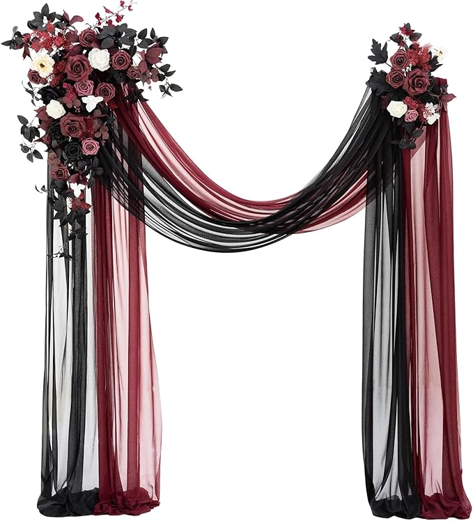 Artificial Flowers Wedding Arch Kit, Black and Burgundy, 4-Piece Set