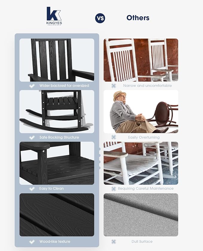 KINGYES Oversized Outdoor Rocking Chair Set of 8, All-Weather Patio Rocking - Image 8