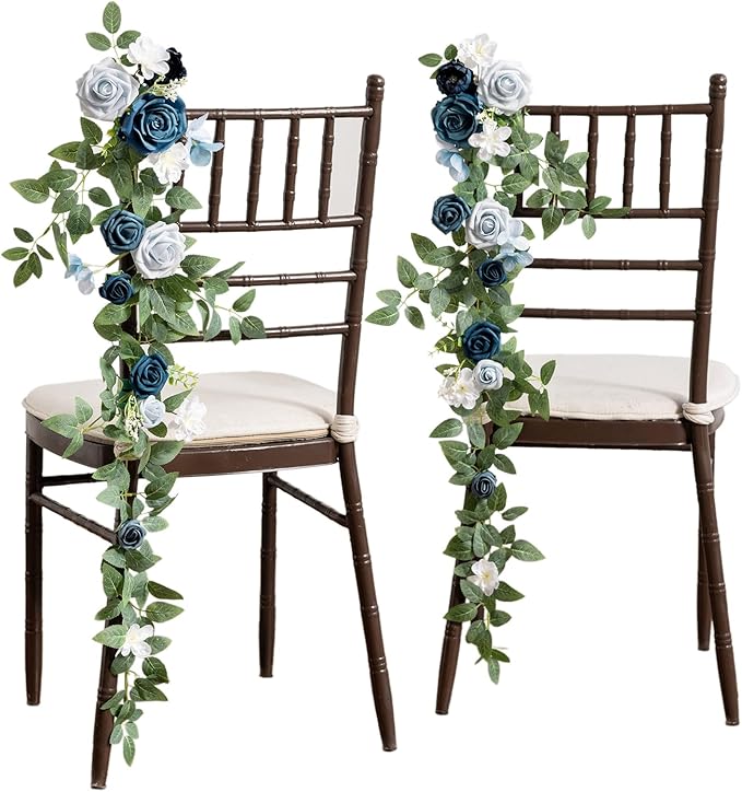Artificial Flowers Wedding Aisle Chair Swags, 10 Pack, Dusty Blue
