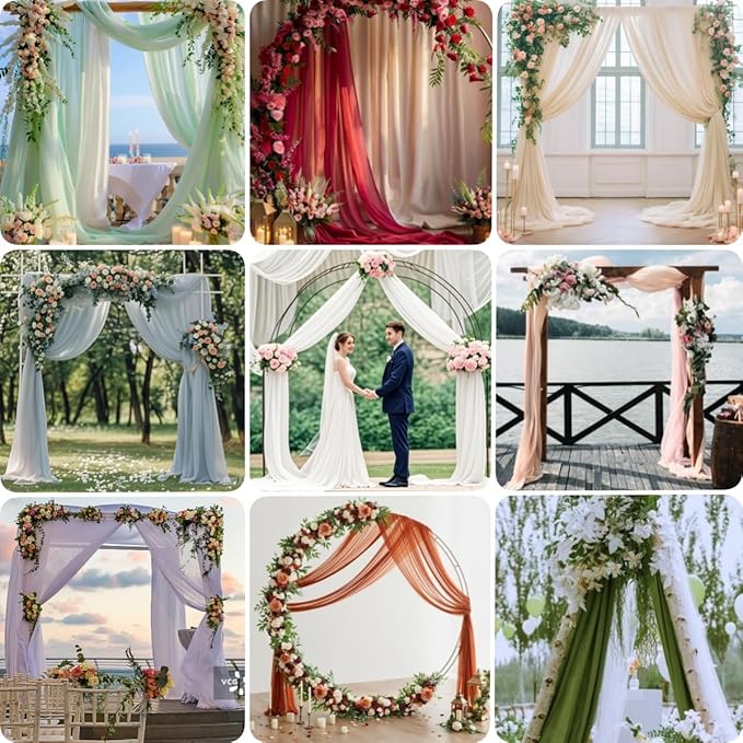 Outdoor Curtains: Dusty Blue Chiffon Arch Draping, 29 Inch Wide, 2 Panels