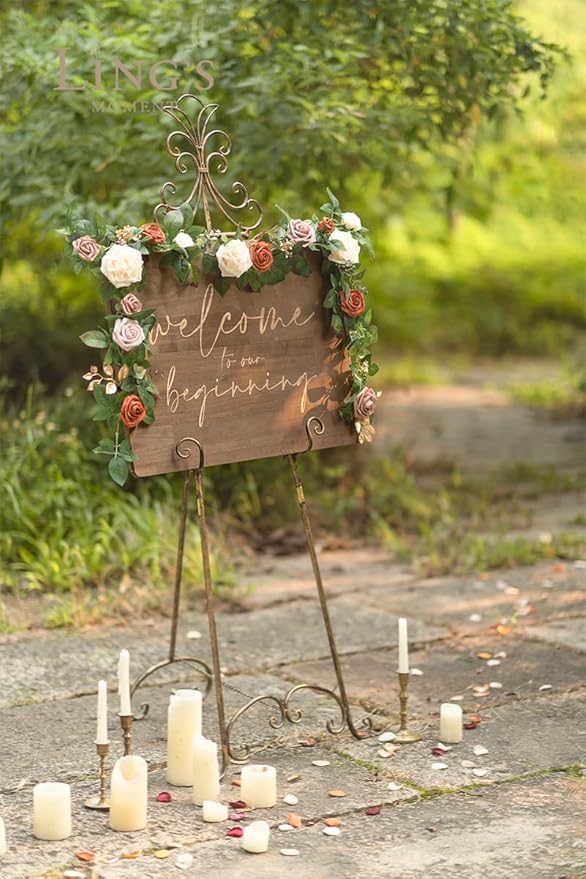 Artificial Flower Garland, 5 Ft Foam and Silk Rose Vine with Leaves