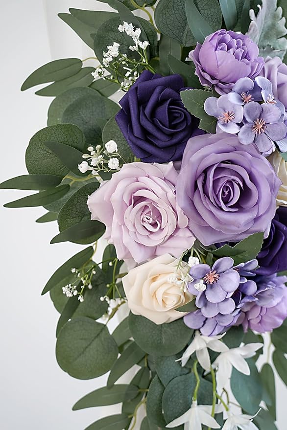 Artificial Flowers Wedding Arch Swag Kit, Purple Silk, 26Ft Draping Fabric