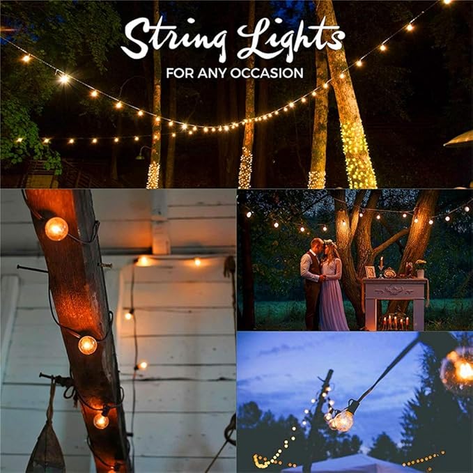 String Lights, 100 ft Waterproof Outdoor with 105 G40 Clear Bulbs
