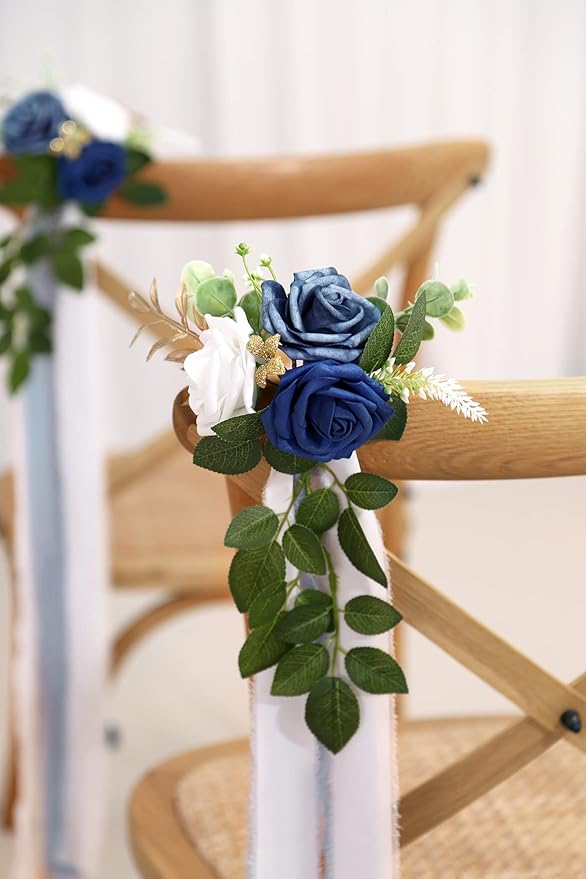 Artificial Flowers for Wedding Aisle Chairs, Set of 10, Dusty Blue