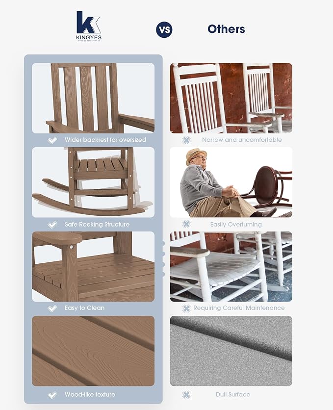 KINGYES Oversized Outdoor Rocking Chair Set of 6, All-Weather Patio Rocking - Image 7