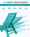 Outdoor Chaise Lounge Chair, Aqua Blue HDPE with Wheels & Cup Holder