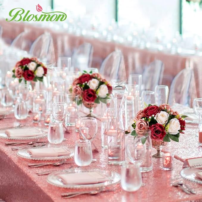 Artificial Flowers Silk Rose Balls for Centerpieces, Burgundy and Blush