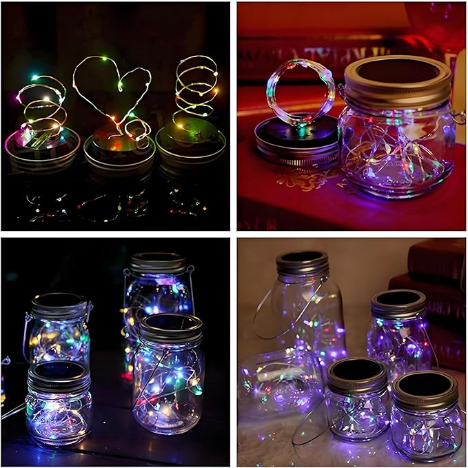 String Lights for Mason Jars, 12 Pack Solar Multicolor LED Lids