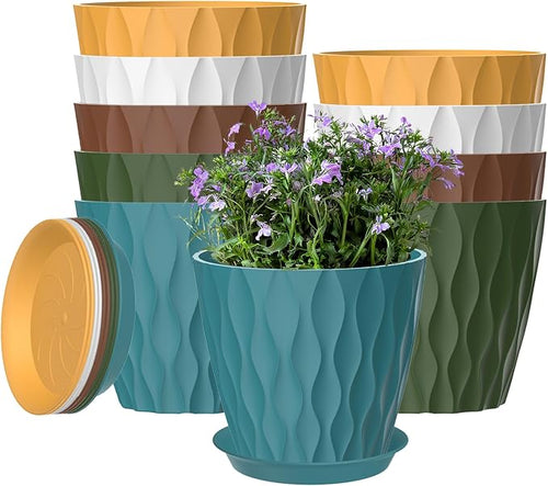 10 Pack 5 Inch Plant Pots with Drainage and Saucers, Stackable Nursery Planters by zople
