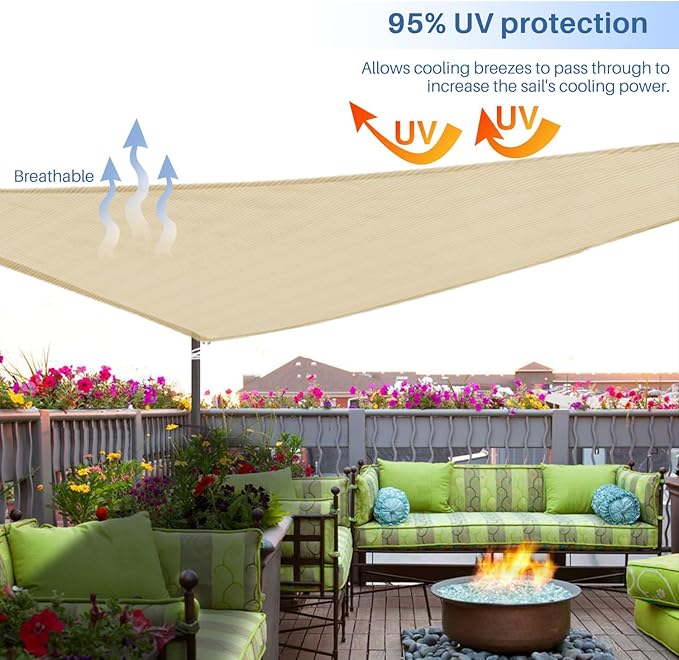 E&K Sunrise 5' x 5' x 5' Sun Shade Sail Triangle Canopy Shade Cover UV Block - Image 5