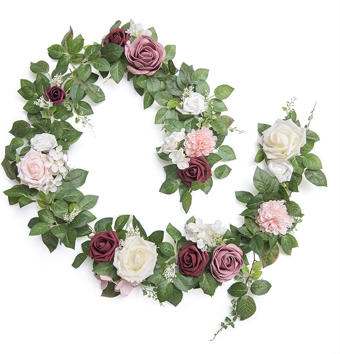 Artificial Rose Garland 5 Ft Dusty Rose Foam Silk Flowers Vine