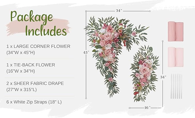 Artificial Flower Arch Decor Kit in Dusty Rose Silk with Drapes