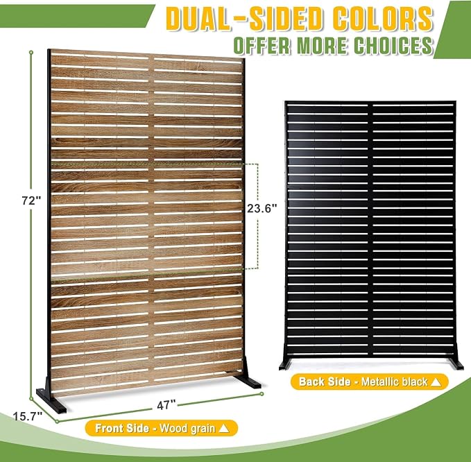 Decorative Fences: Freestanding Metal Privacy Screen, Wooden Color, 47 x 72 in