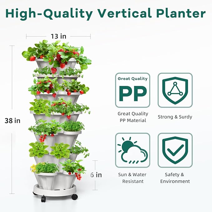 7 Tiered Strawberry Vertical Planter Tower Garden 3 Pack, Stackable Planter - Image 2