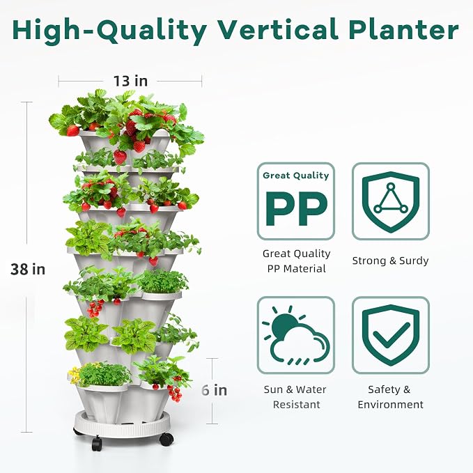Strawberry Vertical Planter Tower Garden, 7 Tiered Stackable Planter Herb - Image 2