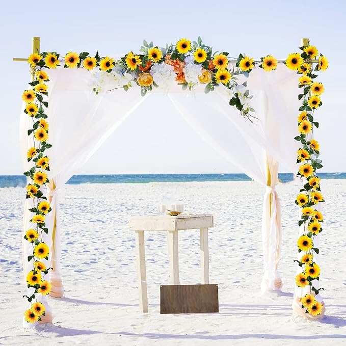 Artificial Sunflower Garland 10 Pack, 8.2 ft Yellow and Green Silk Vines