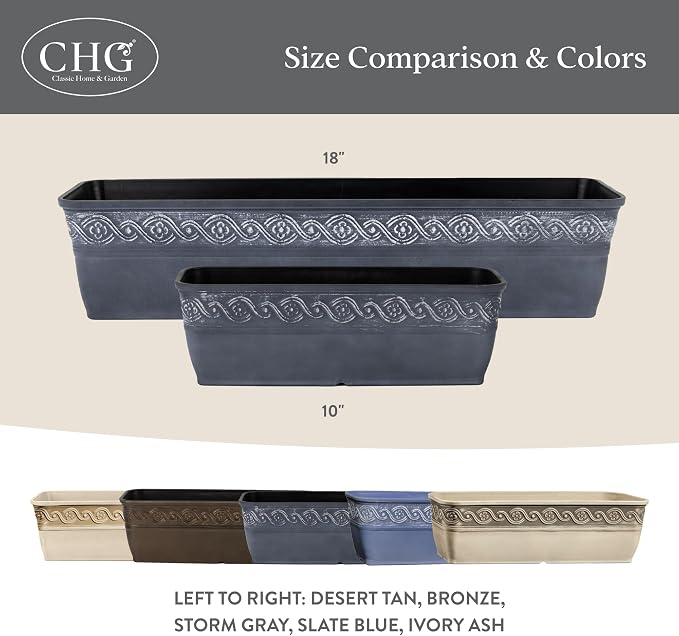 Classic Home and Garden Corinthian Trough Planter, Slate Blue - Image 6