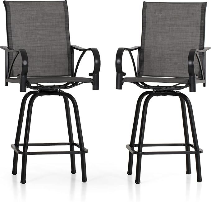 PHI VILLA Outdoor Bar Stools Swivel Set of 2, Outdoor Bar Height Tall Patio by PHIVILLAThepioneerofcomfortablehouseholdsupplies