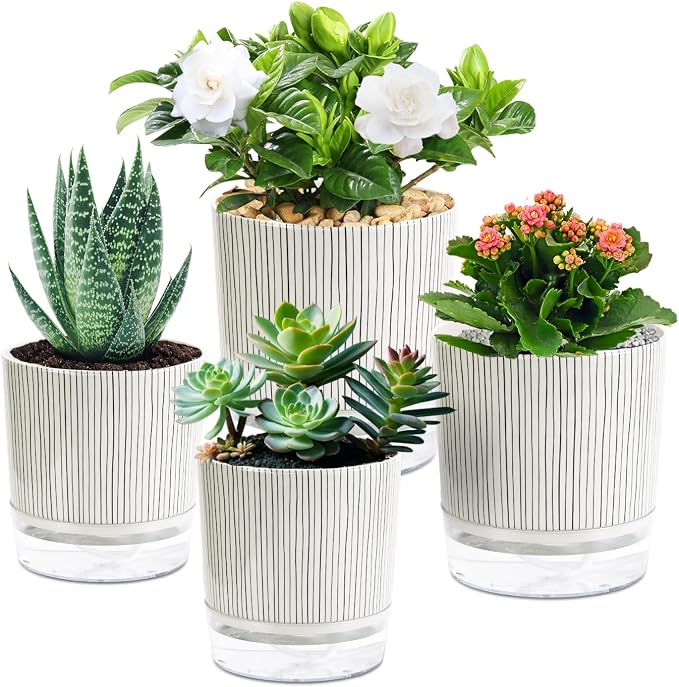 Self Watering Pots for Indoor Plants, 5 & 4 Inch Stylish Flower Pots by Etvski