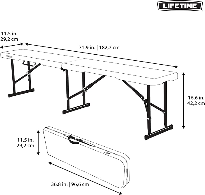 LIFETIME Portable Folding Bench, 6‑Foot Fold‑in‑Half, UV‑Resistant Seat - Image 3