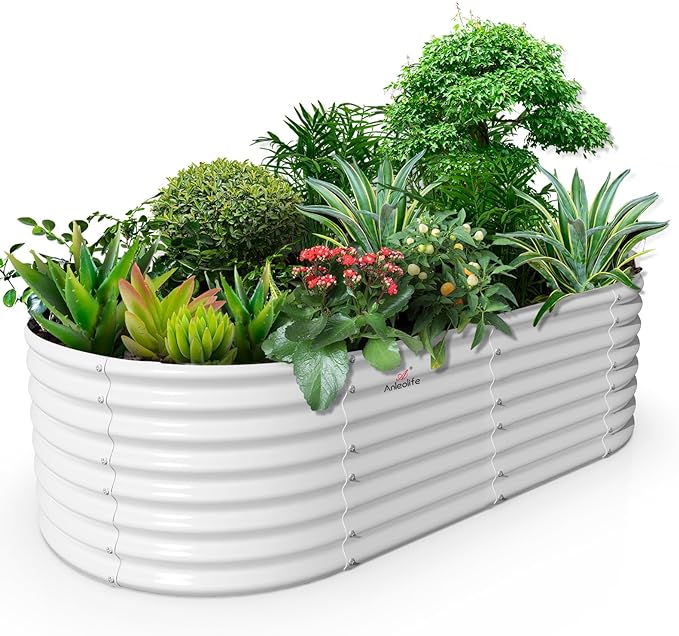 A ANLEOLIFE 8x4x2ft Galvanized Raised Garden Bed Kit, Oval Metal Deep Root by AAnleolife