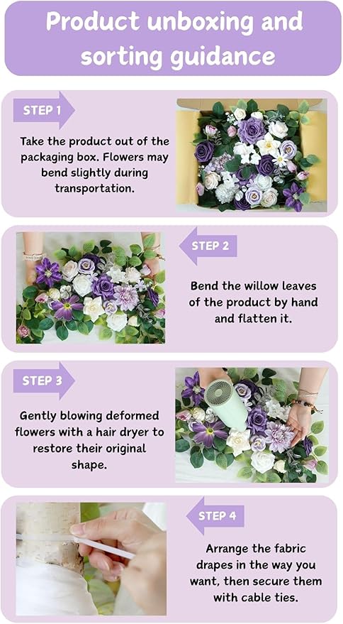 Artificial Flowers Arch Kit, 4 Pieces, Violet and Champagne Silk
