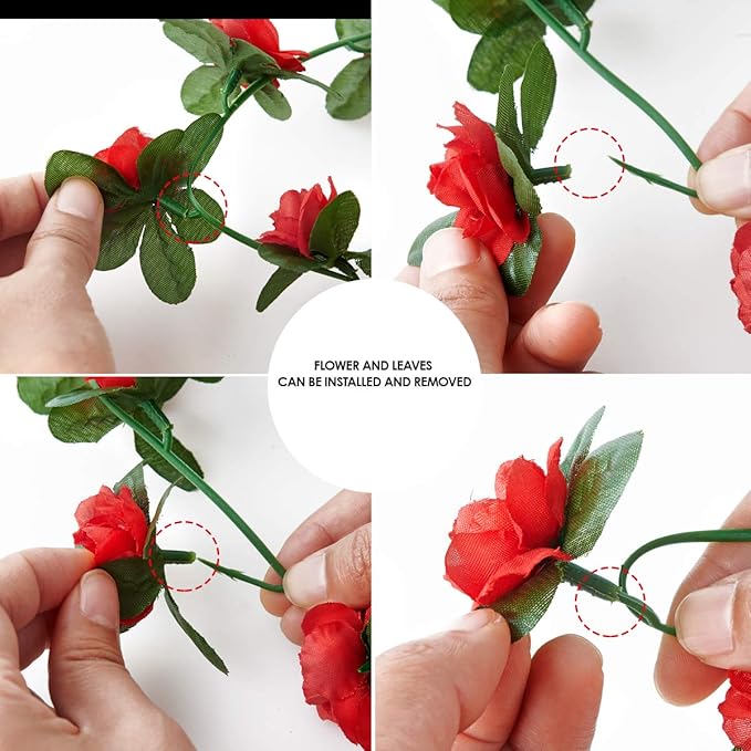 Artificial Rose Garland Vines, 8 Pack, 8.2 ft Spring Red Flowers