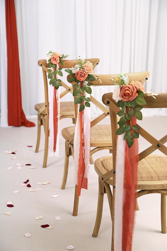 Artificial Flowers Set of 10 Terracotta Roses with 70cm Ribbon