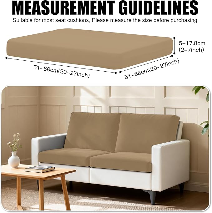 Cushion Covers, Khaki Stretch-Fit Slipcovers for 20-27 Inch Cushions