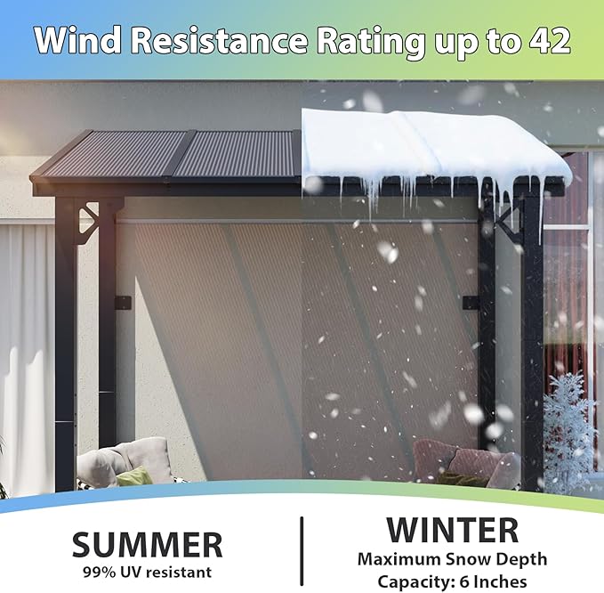 Pergola with Aluminum Frame, UV-Blocking Polycarbonate Roof, 95 x 62 Inch