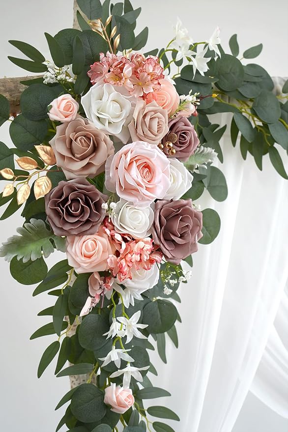 Artificial Flower Swag Set for Wedding Arch, Dusty Rose, 26Ft Draping Fabric