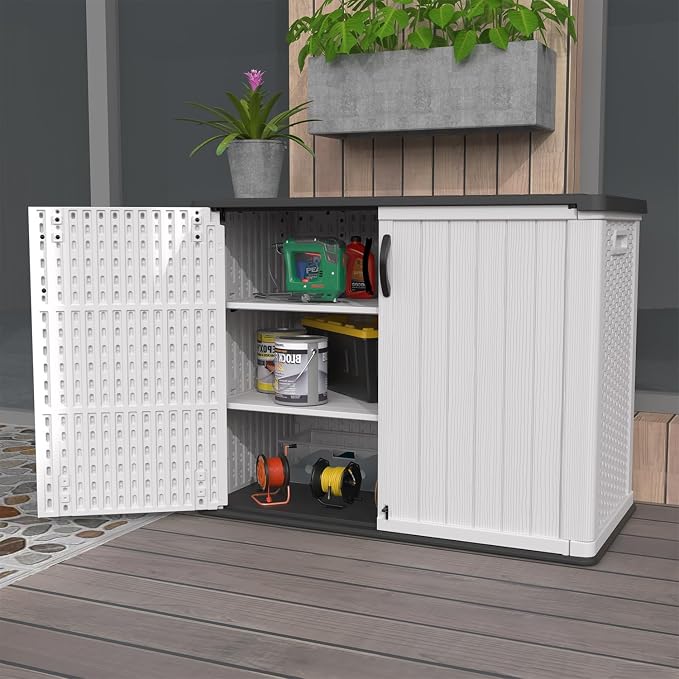 Storage Shed, 26 Cu.ft Lockable Waterproof Plastic Tool Cabinet, White