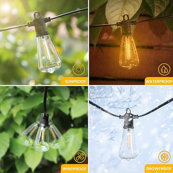 String Lights, 200FT Patio Lights with 100 Vintage ST38 Edison Bulbs