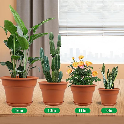 11 Inch Plastic-Flower-Pot-for-Indoor-Plants, 4 Pack Large Outdoor Planter Pot - Image 2