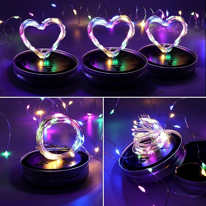 String Lights, 12 Pack Multicolor LED Solar Mason Jar Lights for Outdoor Use