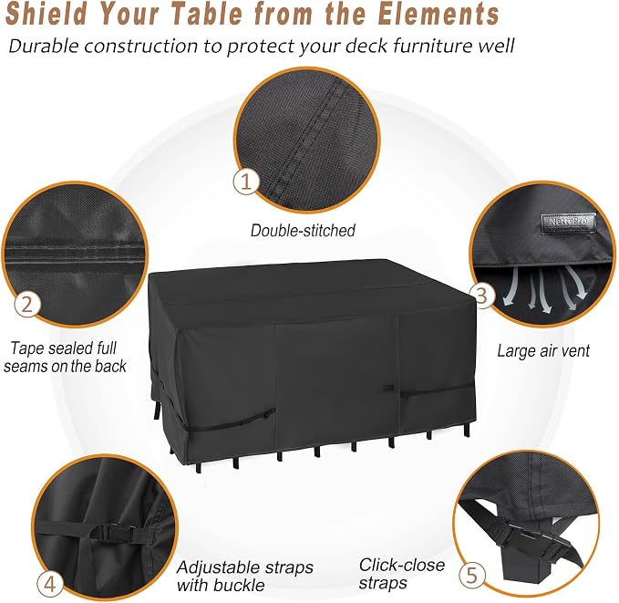 Rectangular Patio Table Cover, Waterproof Polyester, 125 x 84 Inch