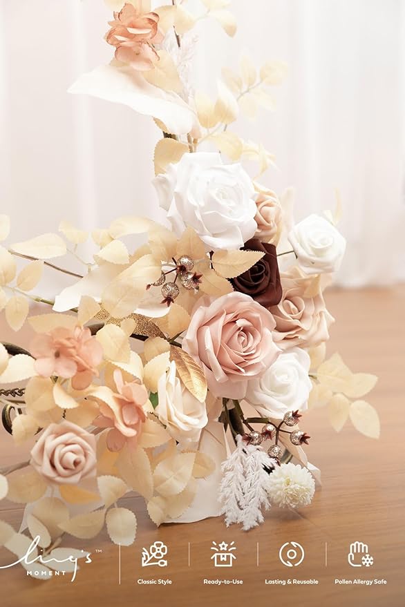 Artificial Greenery Floral Swag Pair, White Beige Blush Silk, 23.6 Inch