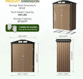 Storage Shed, 5x3 FT Brown Steel with Lockable Doors and Floor Frame