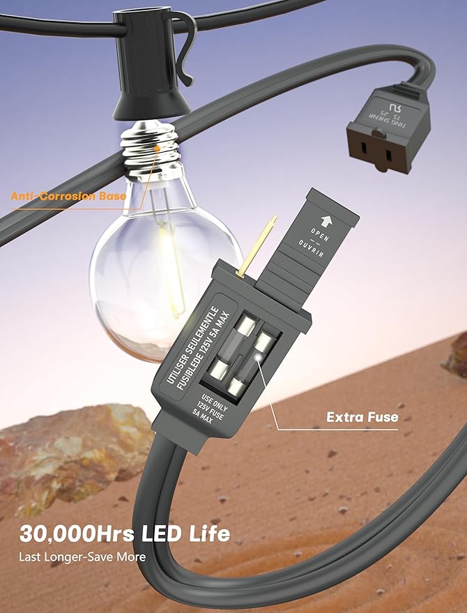 String Lights 25 Ft G40 LED Globe Bulbs, Warm White, IP44 Waterproof