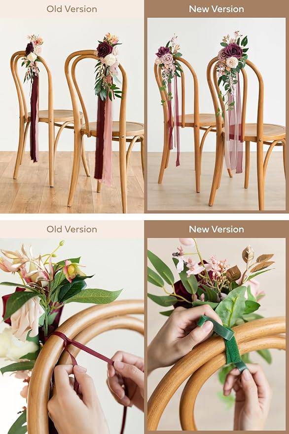 Artificial Rose Aisle Pew Flowers, 8 Pcs Marsala Blush Wedding Chair Decor