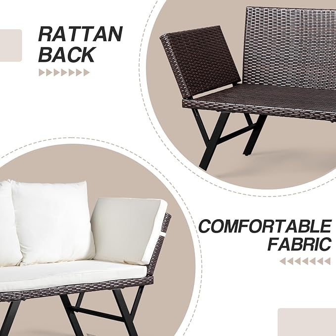 Outvita Outdoor Convertible Couch Sofa Bed, Woven Rattan Patio Furniture Daybed - Image 5