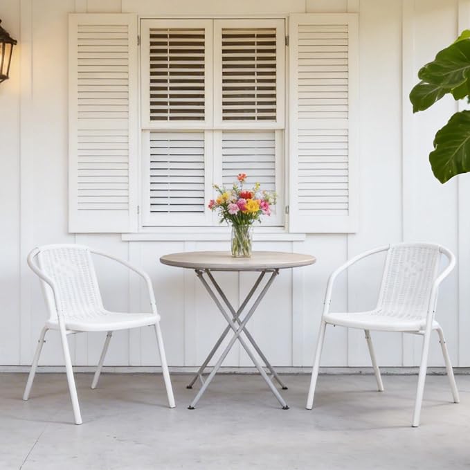 VINGLI PE Rattan Outdoor Dining Chairs Set of 4, Plastic Stackable Patio Chairs - Image 7