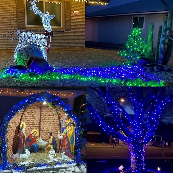 String Lights, 500 LED Blue Outdoor Waterproof, 165 ft Length