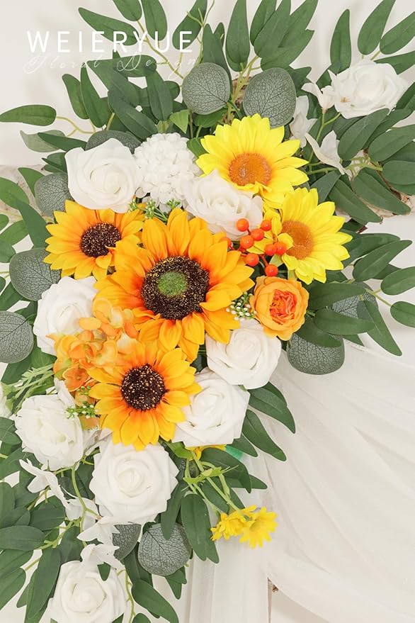 Artificial Flowers Wedding Arch Swag Kit, Sunflower, 3-Piece Set with Drape