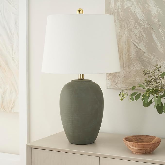 Table Lamp, Olive Green Ceramic Base, 3-Way Switch, 23-Inch Height