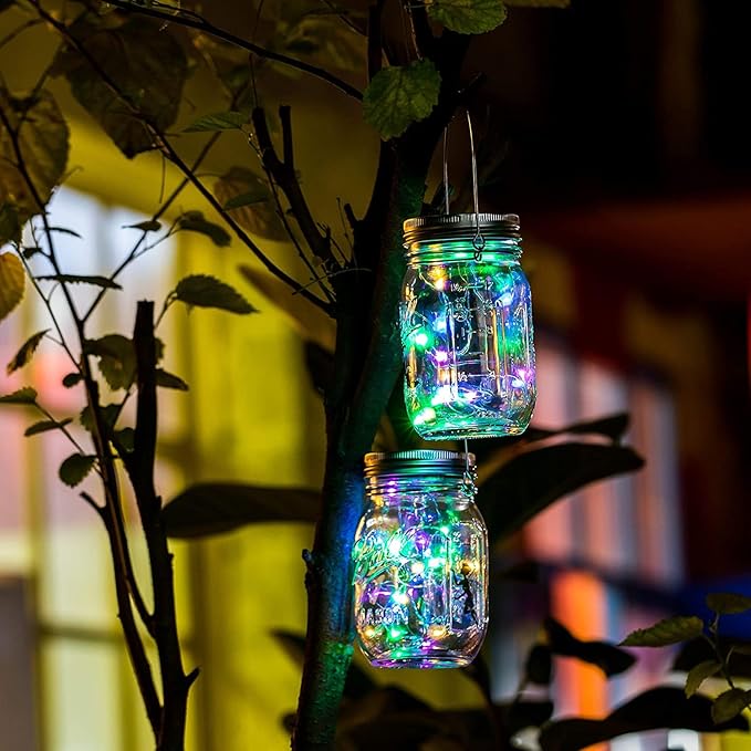 String Lights for Mason Jars, 12 Pack Solar Multicolor LED Lids