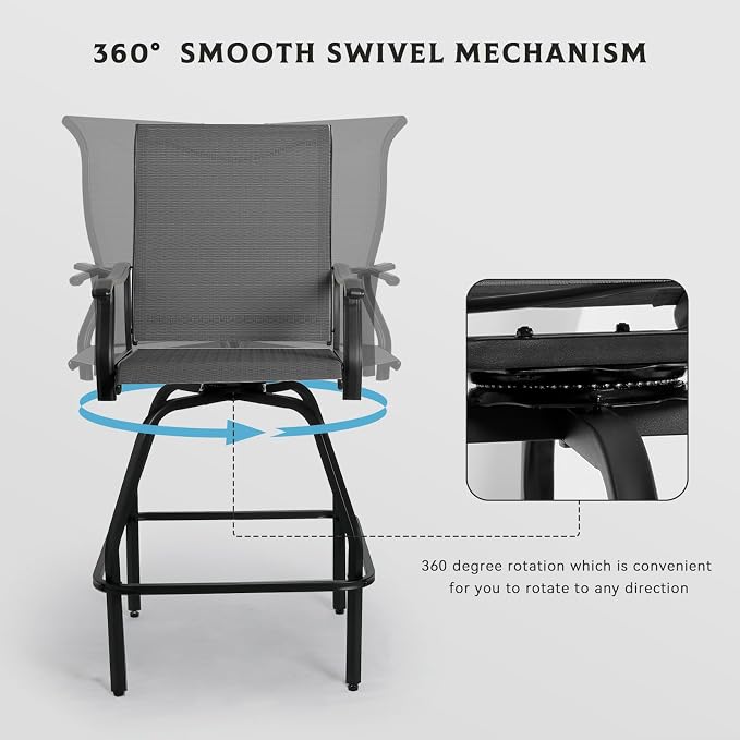 LEVELEVE Patio Bar Set 4pcs Swivel Bar Stools Outdoor Bistro Textilene - Image 4