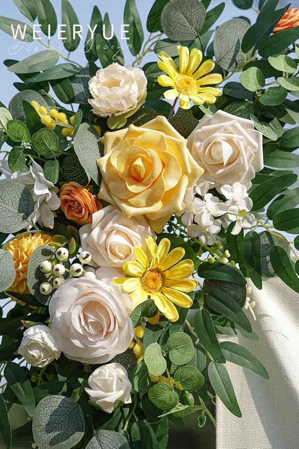 Artificial Flower Swag Kit, 2 Pieces, Creamy Yellow Silk for Wedding Arch